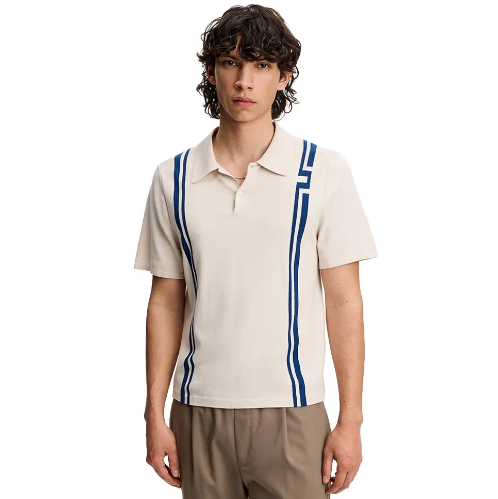 Rylan Stripe Knit Golf Pique Herre Moonbeam
